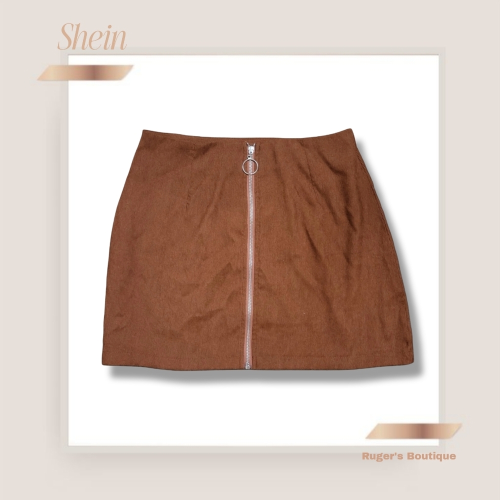 🌿Shein Women's Medium O Ring Zipper Brown Corduroy Mini Skirt-Adorable! - Picture 2 of 11
